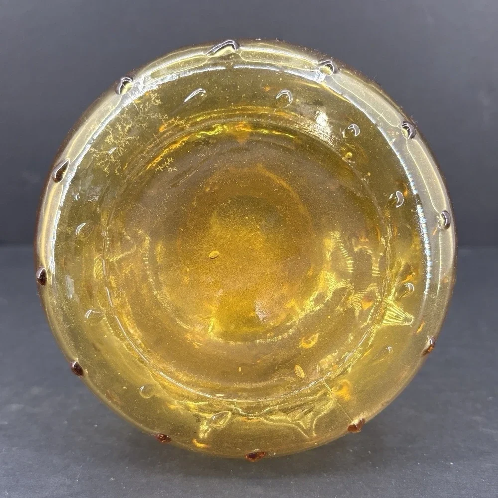 Vintage Hand Blown Amber Glass Hobnail Bud Vase Mid-Century Modern 7.5